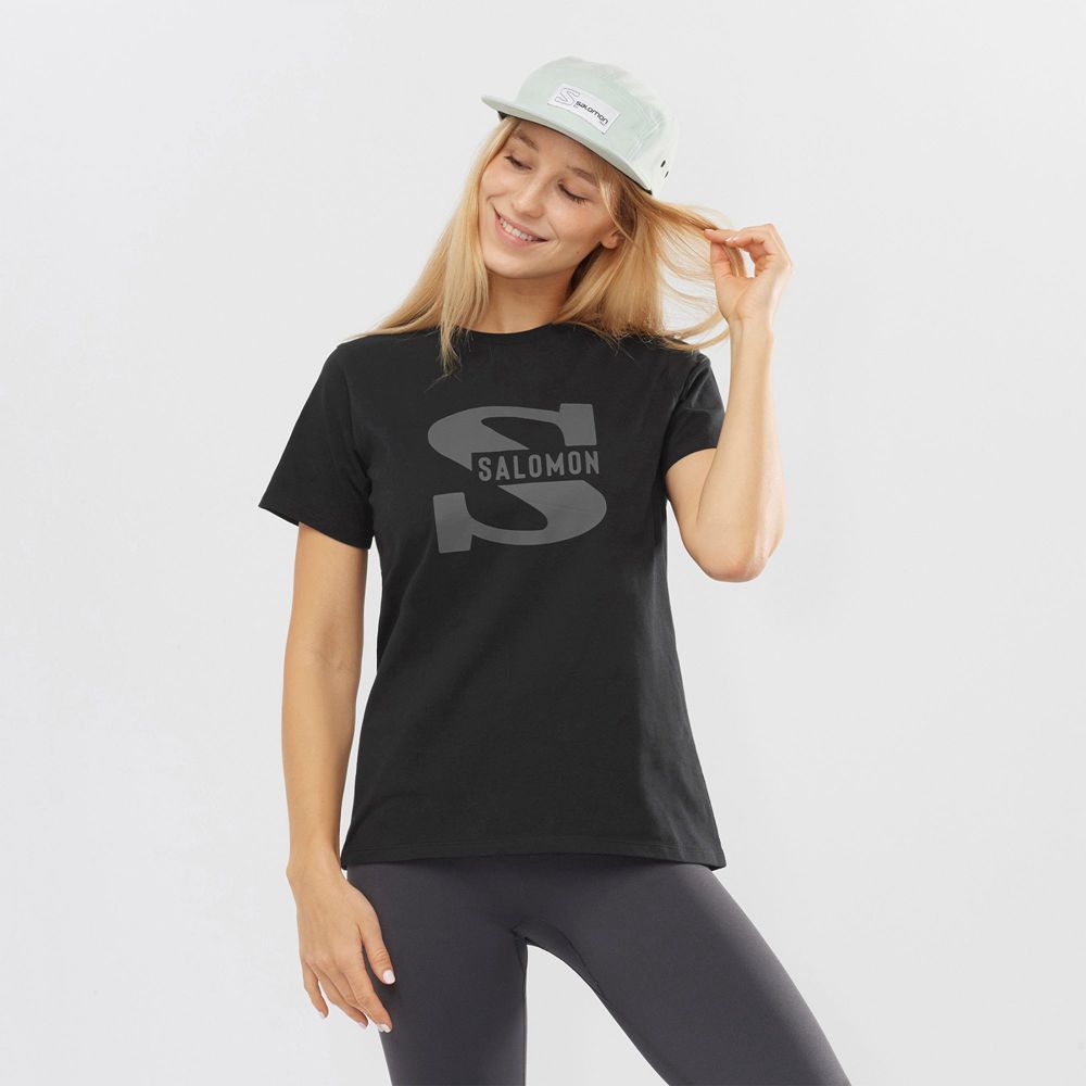 Salomon Israel OUTLIFE BIG LOGO - Womens T shirts - Black (UIOP-40275)